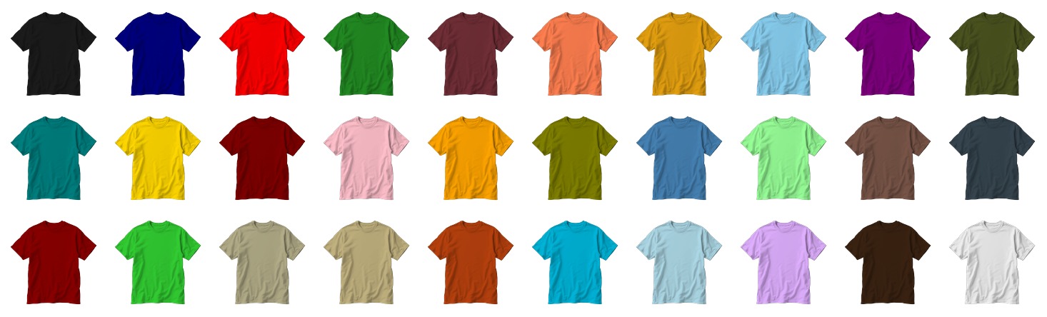 30 t-shirt colour variants